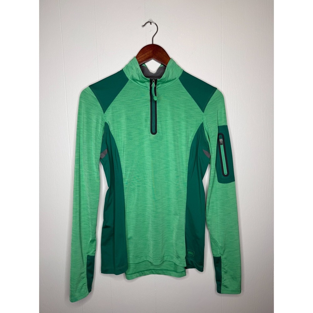 REI Venturi 1/4 Zip Workout Top Womens Size S Green Stretch Pullover Long Sleeve